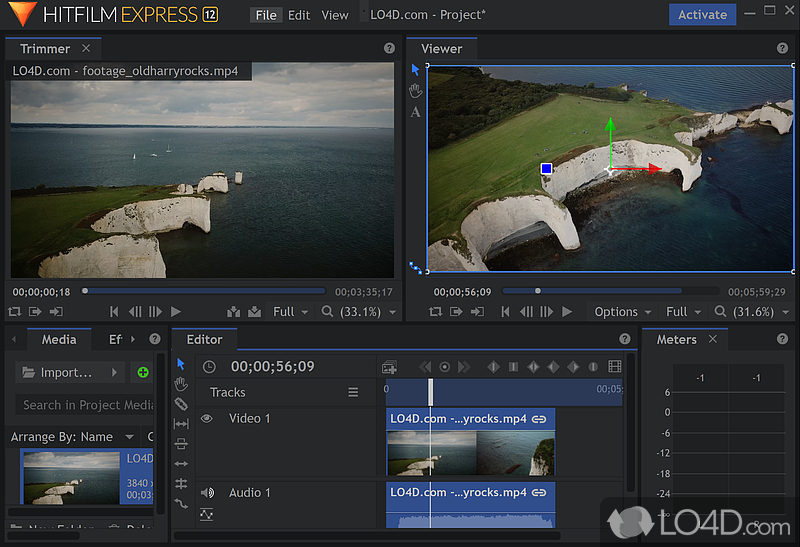 HitFilm Express main editing interface with timeline and preview