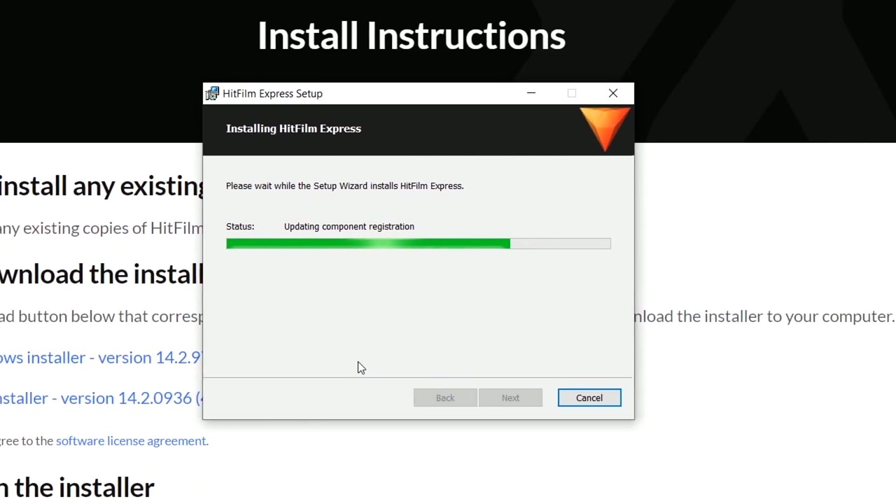 HitFilm Express step 3 - Installation progress with component registration