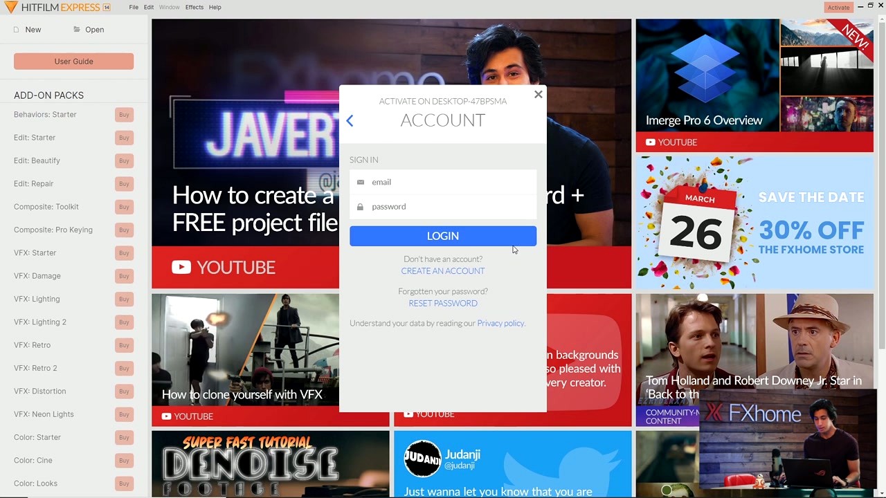 HitFilm Express step 5 - Activation login dialog inside the application