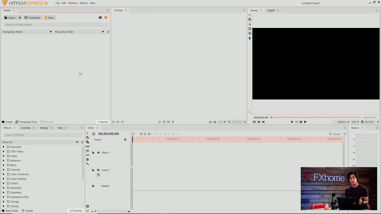 HitFilm Express step 9 - Effects panel with 375 available effects categories