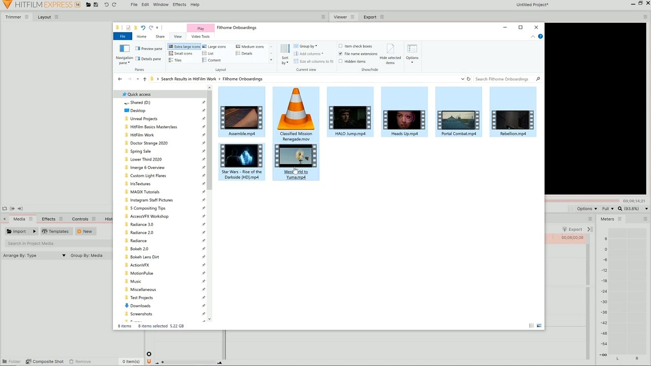 HitFilm Express step 8 - Media browser showing imported video files